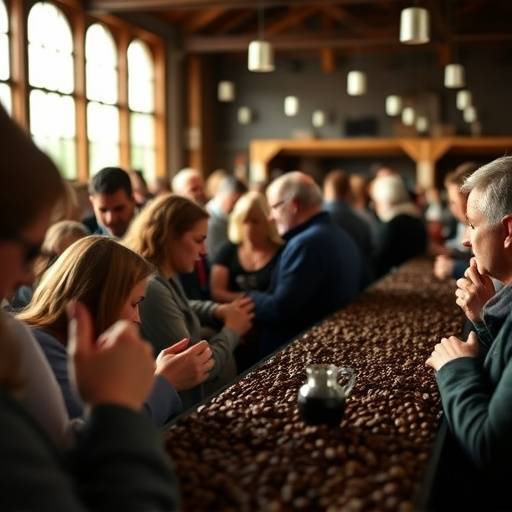 Crowd of people enjoying a special tasting event featuring locally sourced coffee beans