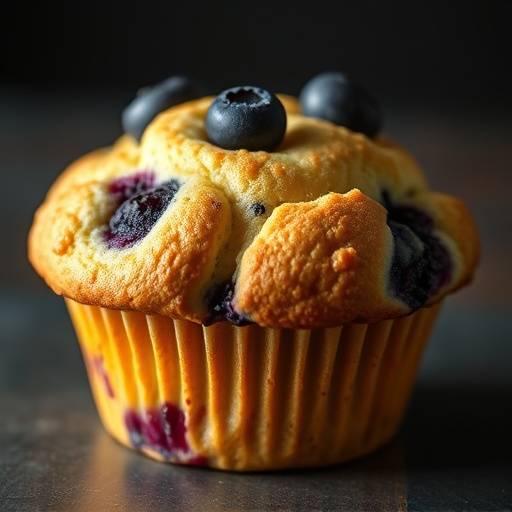 Freshly baked blueberry muffin with a golden brown crust