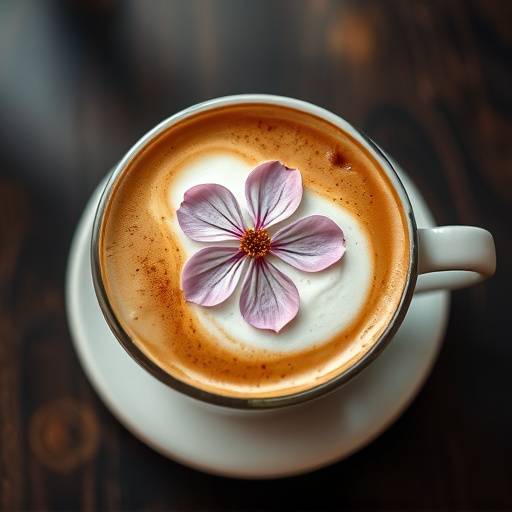 Latte art with a delicate flower design