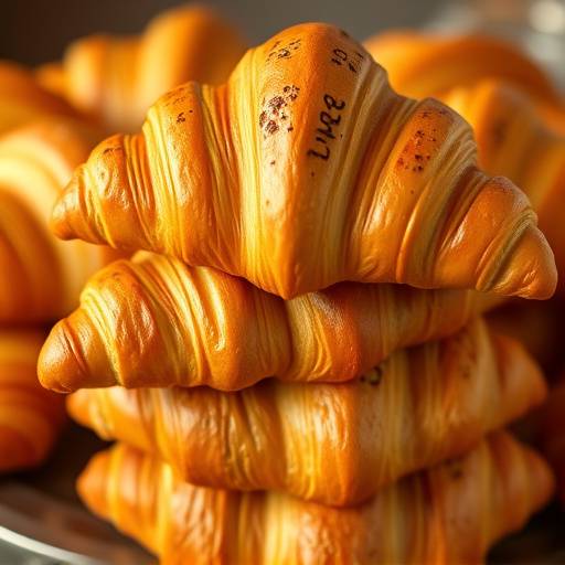 Stack of freshly baked croissants with a golden brown crust