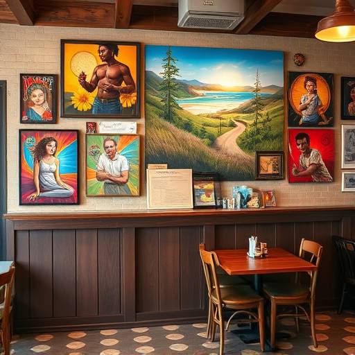 Wall art featuring local artists, adding a touch of Willow Creek culture to the cafe